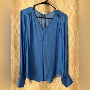 Maison Jules Blue V-Neck Button-Front Long Sleeve Blouse